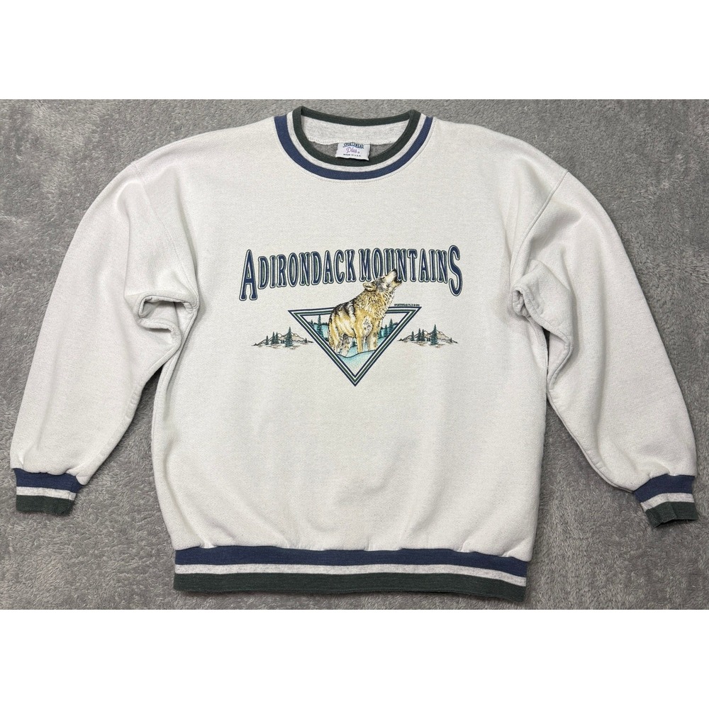 Vintage Sportswear Plus Sweatshirt Mens L Gray Adirondack Mountains Wolf 90s USA